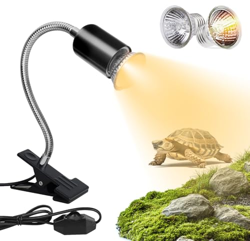 Reptile Heat Lamp UVA/UVB Light with Stepless Dimming, 360 Rotatable Gooseneck Clip-On Heating Lamp for Turtle Tank Bearded Dragon Snake Lizard Tortoise Hermit Crab Includes 25W and 50W Bulbs (Small) - size: Small