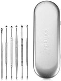 Stainless Steel Ear Curette Cleansing Kit - 6 Piece Set with Spiral Spring Pick Unclogger, Thorough Ear Wax Removal and Storage Case