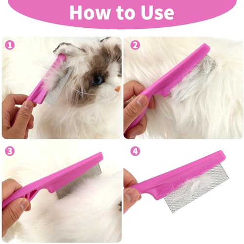TIESOME Pet Hair Comb Tear Stain Removal,2 Pack Multifunctional Pets Grooming Comb Kit 2 in 1 Dog Combs Stainless Grooming Massage Dual-Sided Comb for Knots Crust Floating Hair Tangle Fleas(Pink) | Multifunctional Pets Grooming Comb Kit, 2 in 1 Dog Combs,