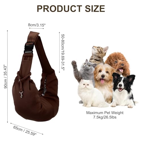 Dog Sling Carrier for Small Dogs and Cats Up to 16.5 Lbs, Adjustable Buckle with Pocket Pet Sling Carrier Safety Harness, (Coffee, 1 Pcs) Intended for Outdoor/Camp/Travel - color: Coffee