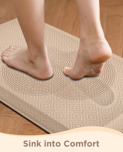 Ophanie Kitchen Mats for Floor, 3/4 Inch Thick, 20x39 Anti Fatigue Cushioned Mat,Kitchen Rugs,Waterproof,Comfort Ergonomic Standing Mat for Office,Home,Sink with 99+ Pairs of Anti-Slip Bottom Ridges - color: Beige, size: 20"L x 39"W x 0.8"Th