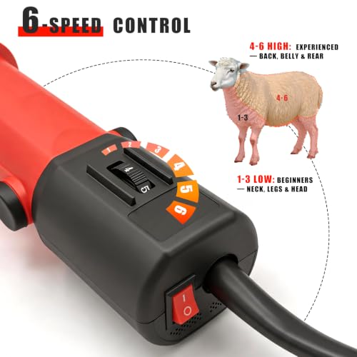 PAT JUUMG 1000W Sheep Shears Electric Farm Livestock Haircut with Blades Professional Animal Clippers 6 Speed Heavy Duty Electric for Thick Horses Sheep Alpacas Goats(Red) - color: Red