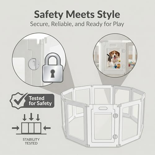 10Pcs Free Angle Plastic Dog Playpen, All-in-One Assemble Playpen Divider, Durable Safety Play Pen Indoors, Puppy, Cat, Small Animal (White, 59.06" × 39.37" × 23.6")
