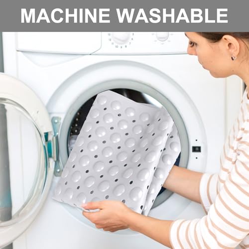 Shower Mat Non Slip, 36" x 24" Large Shower Floor Mat with Drain Holes and Suction Cups, Soft TPE Anti Slip Shower Stall Mats for Inside Shower, Machine Washable, White - color: White