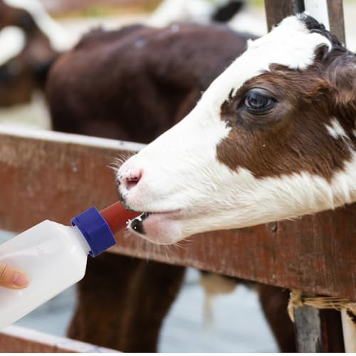 2 Pack Calf Nursing Bottle 500ml, Livestock Feeding Bottle for Orphaned | Rubber Nipple No Latex Chew Resistant, Calf Lamb Pig Puppy Kitten Goat Sheep Farm Animal Supplies (500ml) - size: 500ml