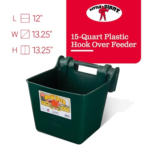 Little Giant HF15GREEN Heavy Duty 15 Quart Mountable Plastic Hook Over Feeder, Green (2 Pack)