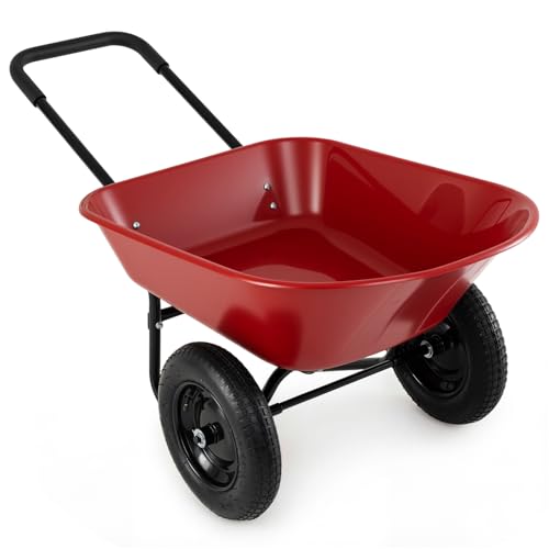 IRONMAX Dual-Wheel Wheelbarrow with All-Terrain Wheels, 220LBS, Red | Heavy Duty Wheel Barrow Gardening Cart, Yard Cart with Built-In Stand for Lawn, Farm & Planting - color: Red