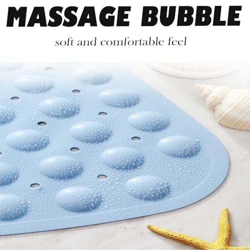 Mrcrypos Corner Shower Mats 21 x 21 Inches for Inside Shower,Baby Blue | Bath Mat with Suction Cups and Drain Holes,Quick Dry Bathmat Machine Washable Shower Stall Mats for Bathroom - color: Baby Blue, size: 21" x 21" (Corner)