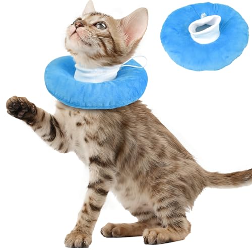 Cat Cone Collar Soft, Adjustable & Lightweight Kitten Elizabethan e Collar to Stop Licking After Surgery, Ideal for Wound Recovery, Durable & Machine Washable, Blue Small - color: Blue, size: Small(Neck:5.9")
