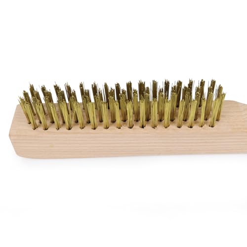 MAXMAN Brass Brush 2Pcs, 10" Heavy Duty Brass Wire Brush, Rust/Weld Remover | Heavy Duty Brass Bristles, Metal Brush, Curved Beechwood Handle, Wire Brushes for Cleaning Rust, Compact & Sturdy - style: 2Pcs Brass Brushes