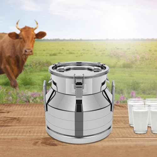 Stainless Steel Milk Can, 12 Liter Seamless Milk Jug Wine Pail Bucket 3.16 Gallon Anti-Leak Liquid Storage Container Milk Pail with Sealed Lid Heavy Duty for Milk and Wine (12L) - size: 12L