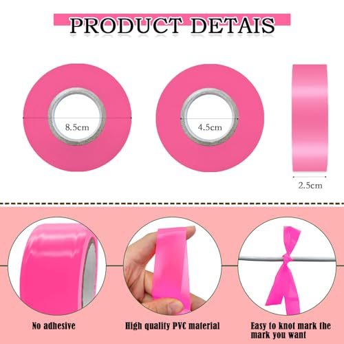 10 Pack Pink Flagging Tape, Non-Adhesive Plastic Ribbon Neon Marking Roll | 1inch*2000ft, Marking Tape for Tree Marking, Hunting, Boundaries and Hazardous Areas,Trail Marking - color: Pink-10pack