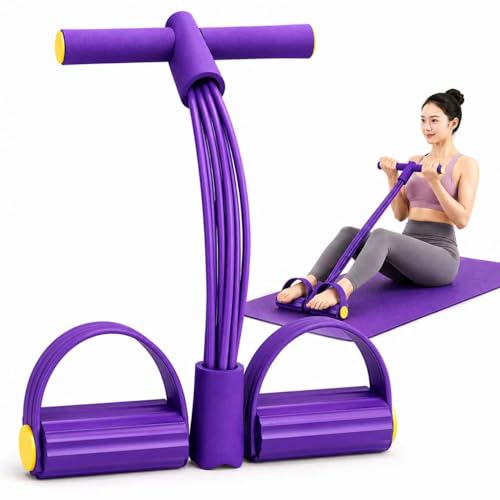 Pedal Resistance Bands with Handles, 6-Tube Elastic Foot Exercise Band, Natural Rubber Trainer for Abs, Arms, Legs & Waist, Multifunction Heavy Duty Home Gym Workout Equipment - color: PURPLE
