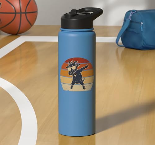 Dabbing Goat Funny Farm Animal Kids Retro Sunset Cool Stainless Steel Insulated Water Bottle - color: Light Blue