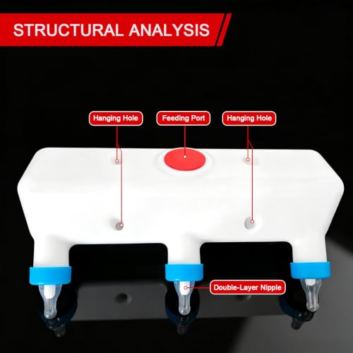 Goat Bottle Feeder 3-Nipple 3L,Leakproof Double-Layer Nipples Hanging Milk Feeder for Lambs Piglets Puppies Kittens Calves,Includes 3 Replacement Pacifiers and 4 Cable Ties,Dishwasher Safe