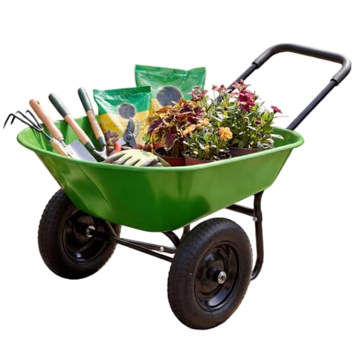 IRONMAX Dual-Wheel Wheelbarrow with All-Terrain Wheels, 220LBS, Light Green | Heavy Duty Wheel Barrow Gardening Cart, Yard Cart with Built-In Stand for Lawn, Farm & Planting - color: Light Green