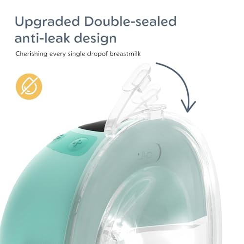 MomMed S33 Wearable Breast Pump with Case, Hands-Free Double Electric, 6oz | Ultra Quiet 45dB In-Bra Pump, Night Light, One-Tap Pause, Leakproof, BPA Free, 17/19/21mm Flange Inserts for Work Travel - color: Green