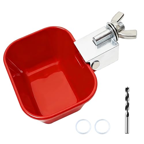 XCL Chicken Waterer Cups, Aluminum Alloy Chicken Waterer Feeder 4pcs Large, Tee Fittings Poultry Chicken Water, for Chicken, Duck, Goose, Turkey, Bunny, Bird, with Mounting Hole Opener (4, Red)