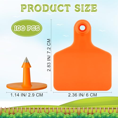 Lothee 100 Pcs Blank Cattle Ear Tags Large Plastic Precision Animal Identification Blank Livestock Ear Tags for Cattle Cow Horse Dog Pig Goat Sheep Farm Management (Orange) - color: Orange