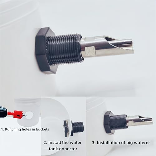 5 Pcs Automatic Pig Nipple Waterer for Barrel Kit | Stainless Steel Pig Waterer Nipples with Filter and Water Tank Connector for Livestock Hog Piglets Drinking