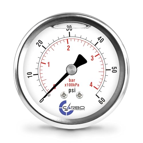 60 PSI Liquid Filled Pressure Gauge with NIST Traceable Certificate, Calibrated in USA Lab, 2.5" Dial, 1/4 NPT Back Mount, ASME Grade A, 304 SS Case, Brass Wetted Parts, PSI/Bar - size: 0-60 PSI, style: NIST TRACEABLE