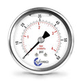 60 PSI Glycerin Liquid Filled Pressure Gauge, 2.5" Dial, 1/4 NPT Back Mount, 304 Stainless Steel Case, Brass Wetted Parts, Dual Scale PSI/Bar - ASME B40.1 Grade A - size: 0-60 PSI, style: STANDARD