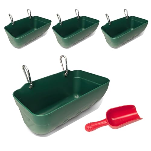 Hen's Choice™ Feeder and Waterer Trough for Chickens, Ducks, Goats, Sheep, Turkey, 4.5 Quart Capacity (4, Green)