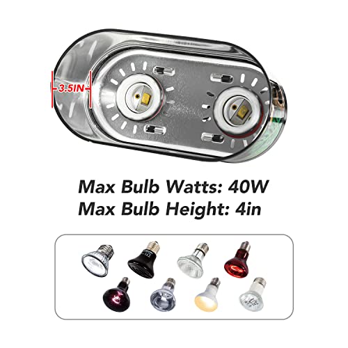 REPTI ZOO Nano Combo Print Tropical Desert Reptile Dual Deep Dome Lamp Fixture for Reptile Max 40 Watts Max Bulb Height 4 in Per Socket UVB Light Fixture Dual Lamp Cap Combo Integration Design - size: 40 Watts
