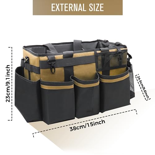 SCAVATA Wearable Cleaning Caddy Organizer with Handle & Shoulder Straps for Housekeepers, Under Sink & Car Cleaning Tool Organizer Bag with 4 Foldable Dividers (Tan) - color: Tan