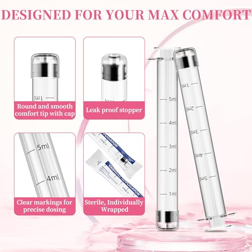 Disposable Vaginal Cream Applicators – 8ml Lube Injector Syringes with Smooth Tip, Dosage Markings, Fits Most Lubricants Creams Gels, Sterilized Individually Wrapped, Pack of 60