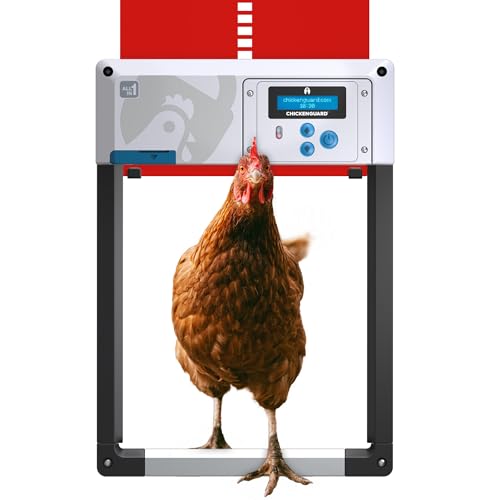 ChickenGuard AIO Complete Automatic Chicken Coop Door Plus AA Batteries | Battery-powered automatic chicken door opener with timer/light sensor, anti-pinch, weather-resistant anti-lift aluminum door