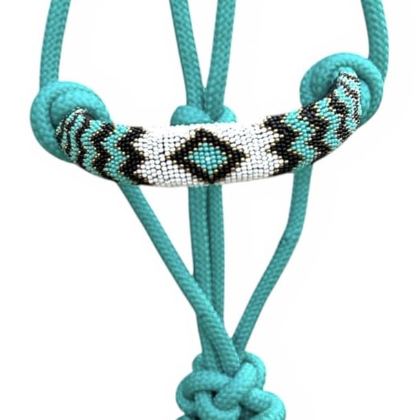 Majestic Ally Padded Beaded Nose Braided Rope Halter with 10' Matching Lead - Full (Turquoise) - color: Turquoise