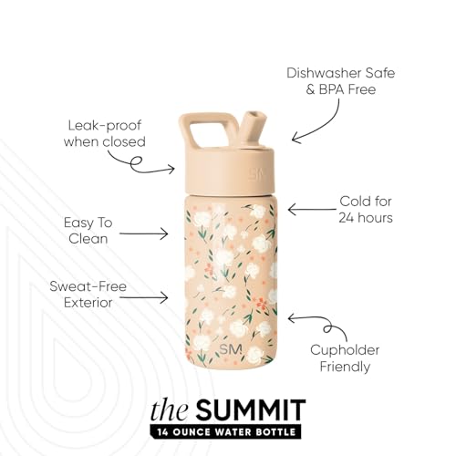 Simple Modern Kids Water Bottle & Toddler Cup | 14oz | Floral | Insulated Stainless Steel Toddler Water Bottle, Kids Tumbler with Straw | Spill Proof for School, Girls, Boys | Chloe Floral - color: -Chloe Floral, size: 14 Ounces