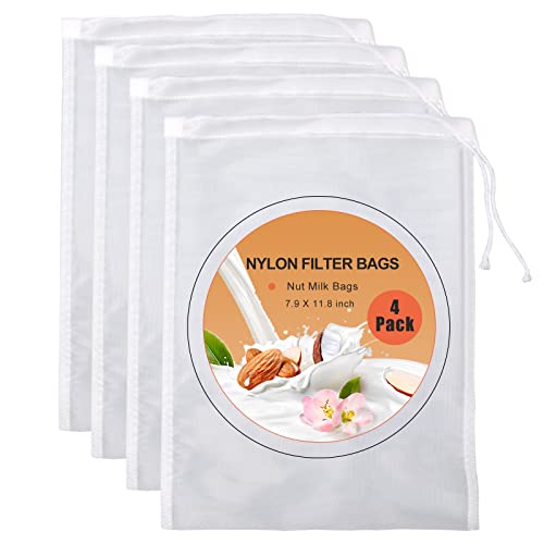 Nut Milk Bag, Food Straining Bag, Nylon, 7.9 x 11.8", 4 Pack | Cheese Cloth Bag, Straining Fruit Juice, Tofu, Almond