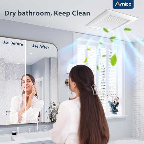 Amico Bathroom Exhaust Fan, 160 CFM, 1.5 Sones, Low Noise, ETL & FCC | Ceiling Opening 10.7'' x 10.7'', Household Ventilation Fans, Ceiling Mounted, No Attic Access Needed - size: 160 CFM (No Light)