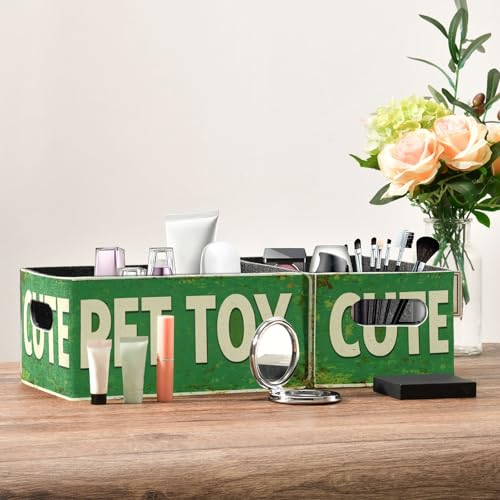Storage Baskets Felt Foldable Storage Cube Shelf Bins Organizer Box for Kids Toys Office Bedroom Closet Babies Nursery 2-Pack (Cute Pet Toy Green) - color: Cute Pet Toy Green