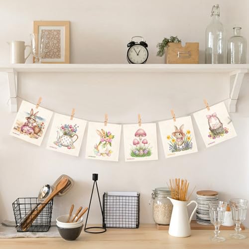Swedish Kitchen Cloth Easter Beach Bunny Eggs 7x8inch Reusable Absorbent Towel Ideal for Kitchen & Bathroom Countertop Cleaning Cellulose Sponge Cloth Spring & Summer 6-Piece Set