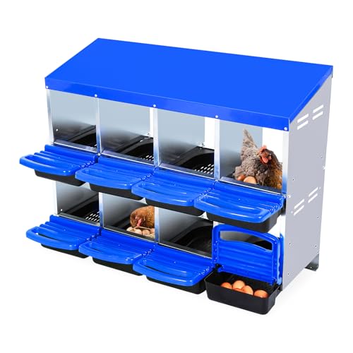 Chicken Nesting Box, Nesting Boxes for Chickens, 8 Compartments Chicken Laying Boxes with Lid Cover, Roll Away Nesting Box for Chickens Laying Egg to Protect Eggs, Blue