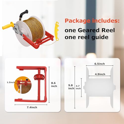 3:1 Geared Reel Prewound Polywire, Electric Fence Wire Reel, with Auxiliary Winding Handle, Plus 1 Free 8 inch Insulgrip, Suitable for Building Farm Electric Fences - size: 1640 ft x 1 standard reel x 1 guide x 1 Handle