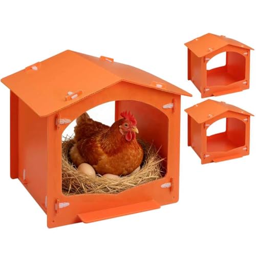 Chicken Nesting Boxes Egg Laying Nest Box for Chicken Coop, Easy to Assemble & Versatile Use for Hens, Ducks, Orange 3 Packs