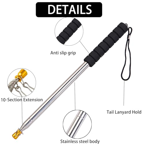 9.8ft Telescopic Flag Pole,Stainless Steel Handheld Portable Extendable Retractable Flagpole with Anti-Slip Grip,Clips,Whistle,Collapsible Telescoping Flag Pole Pointer for Tour Guide,Festival (Black) - color: 9.8ft black