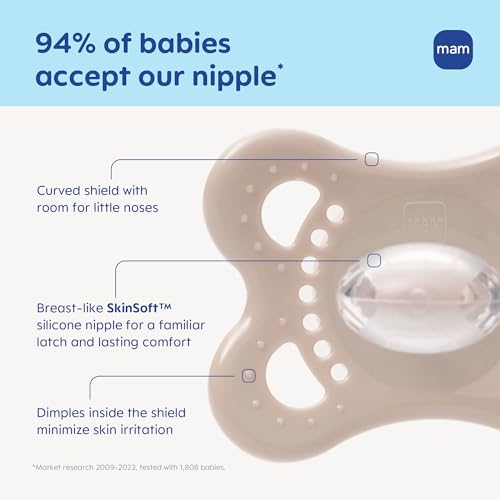 MAM Original Baby Pacifier 0-6 Mths, Skin Soft Silicone Nipple, 2 Pack | For Newborn Babies, BPA-Free Skin Soft Silicone Nipple, Developed With Medical Experts, With Sterilizer Case, Made In Europe - size: 2 Count (Pack of 1)
