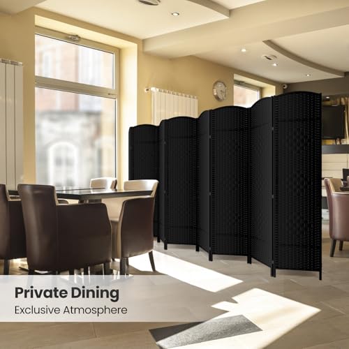 8 Panel Folding Room Divider,Woven Privacy Screen,Black | Solid wood frame, handcrafted diamond pattern, 6FT tall, extends to 126 inches wide, no assembly required - color: Black, size: 8-Panel