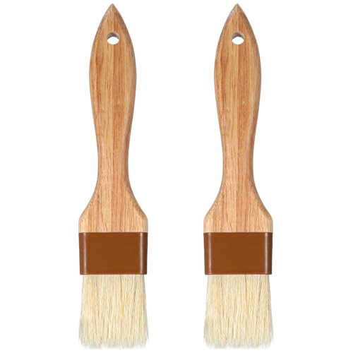 Molain 2 Pack Natural Boar Bristle Pastry Basting Brush, 1.5 Inch | Non-Shedding, Heat Resistant, Cooking Brush for Butter Egg Wash Oil Sauce Baking, with Wooden Handle