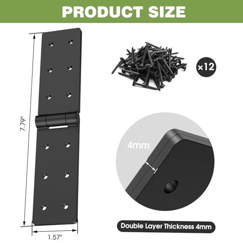 Gate Hinges,270° Solid Double Layer Butt Hinge for Gates,Fence Doors | Heavy Duty Gate Hinge with Double Layer Metal Construction,fit Wood Gates,Shed,Fence Doors,Plywood Panel,DIY Project(2 Pack)