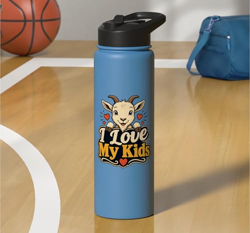 Goat Lover Farm Kids Animal Heart Cute Stainless Steel Insulated Water Bottle - color: Light Blue