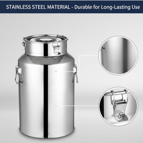 Stainless Steel Milk Can, 5L Milk Bucket with Sealed Lid Milk Jug Large Capacity Stainless Steel Bucket Metal Pail with Lid,Ice Buckets Tote Jug for Milk, Wine, Water, Gray