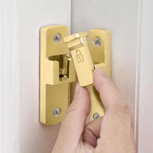 Gold 90 Degree Barn Door Lock ，Right Angle Door Lock Latch | Zinc Alloy Flip Gate Latches,for bedroom,garage,balcony,barn,sliding door,bathroom,window,cabinet,drawer,pet enclosures - color: Gold_90 Degree