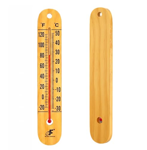 Large 10.5 Inch Vertical Wooden Thermometer | Indoor & Outdoor Use, -20°F to 120°F/-30°C to 50°C, Battery-Free, Weatherproof, Easy to Read & Ready to Hang