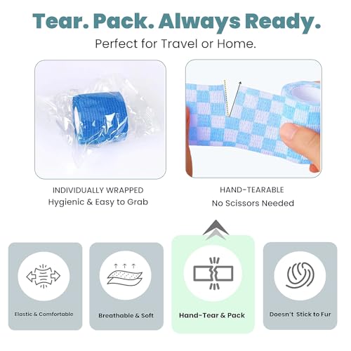 MEDUWEDU Pet Bandage 6 Rolls, Adhesive Bandage, Self Adhesive Bandage, First Aid Adhesive Gauze, for Horses, Dogs,Cats, Birds, Animals, (Solid Colors, 2 Inch (Pack of 6)) - color: Paw Prints